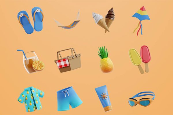 3D夏季活动图标模型素材下载 3D Summer Activity