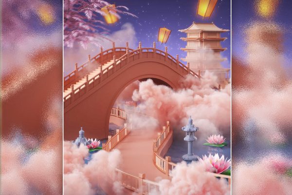 C4D中国风七夕节鹊桥场景OC渲染工程七夕节场景模型