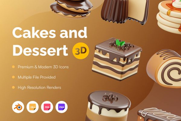 甜点蛋糕3D图标模型下载 Cakes 3D Icon