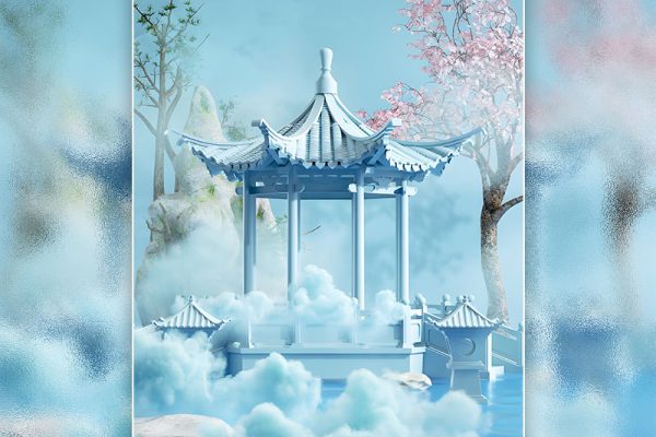 C4D国风亭子建筑OC场景渲染工程亭子建筑模型