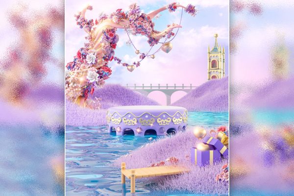 C4D紫色浪漫电商创意展台OC场景渲染工程电商场景模型