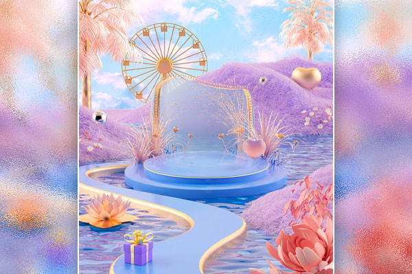 C4D紫色花卉植物电商创意展台OC渲染工程电商场景模型