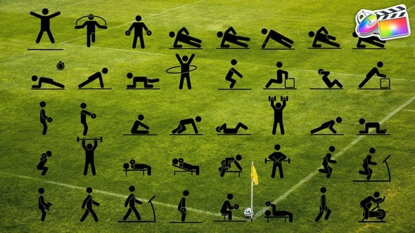 FCPX插件-40个卡通健身运动图标动画 Animated Fitness Pictograms