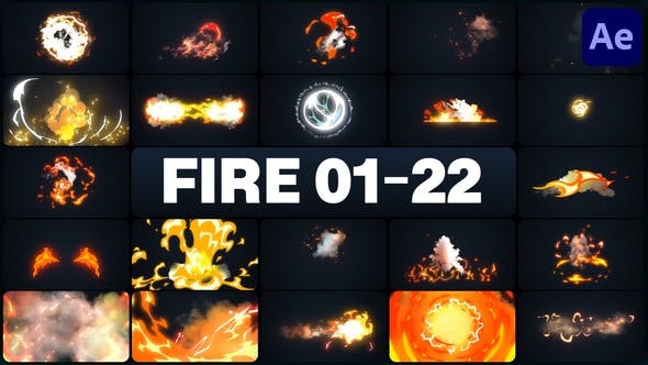 AE模板-95种卡通火焰燃烧烟雾元素JMG动画 Advanced Fire Elements for After Effects