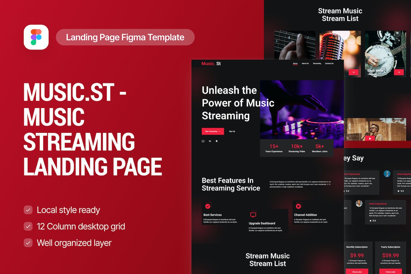 音乐流媒体网站着陆页Figma设计 MusicSt – Music Streaming Landing Page