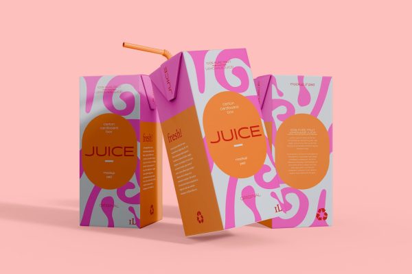牛奶果汁饮料盒包装设计样机素材