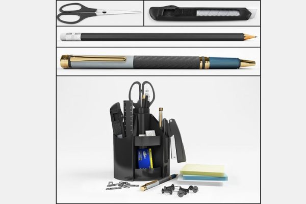 C4D笔筒铅笔圆珠笔模型小刀剪刀模型