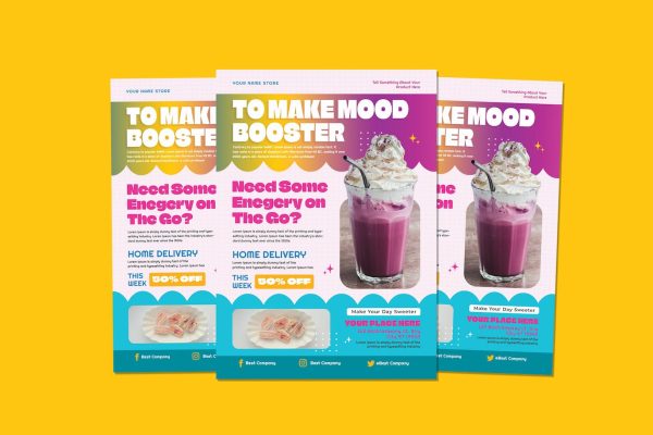 夏日解渴饮品宣传单PSD素材模板