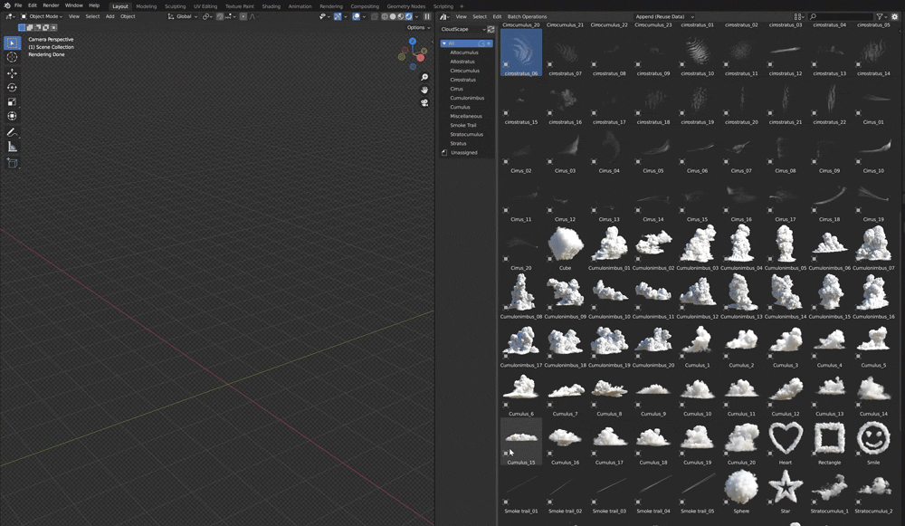 Blender390种真实云朵白云爆炸火焰烟雾烟花VDB模型预设库 CloudScapes V2