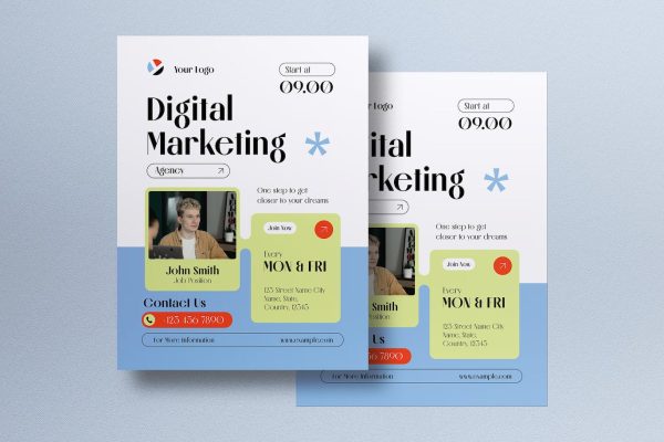 蓝色数字营销机构宣传单设计模板