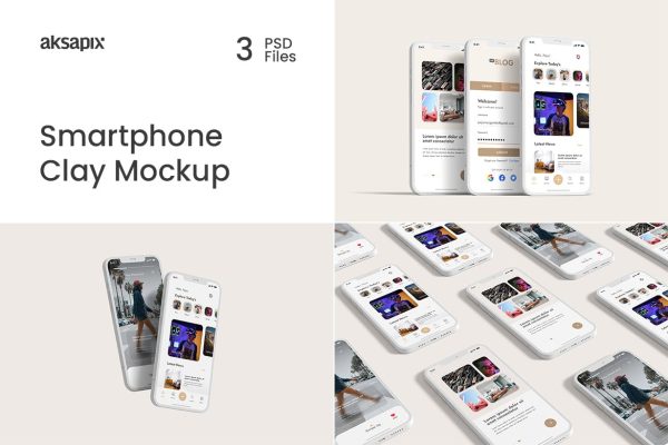 iPhone屏幕UI手机样机素材 Smartphone Clay Mockup