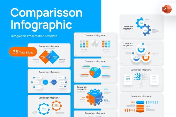 专业数据对比比较图表PPT模板素材 Comparisson Infographic PowerPoint Template