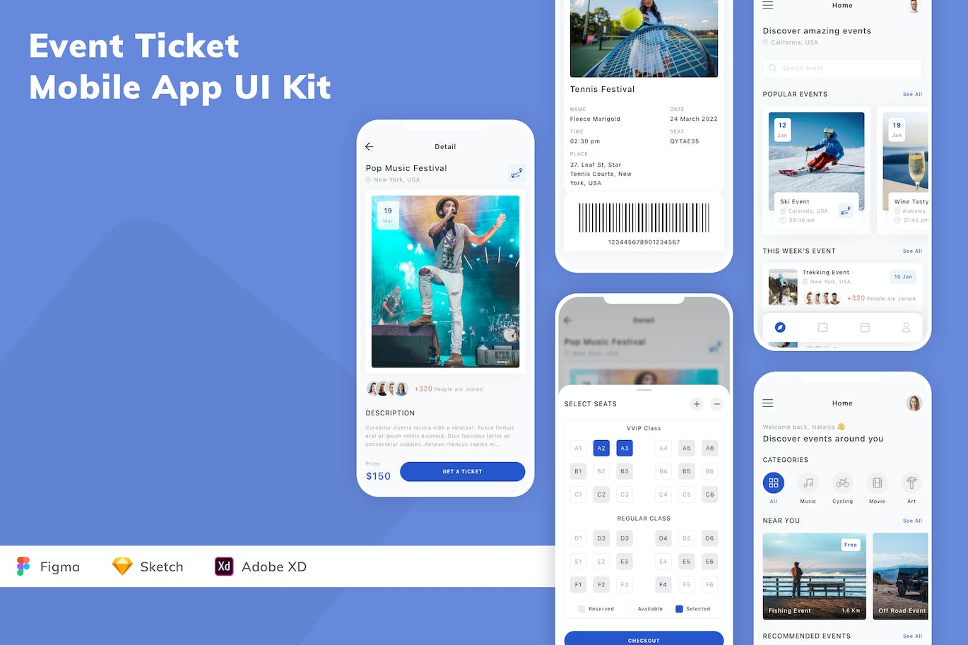 购票票券移动应用程序UI套件 Event Ticket Mobile App UI Kit