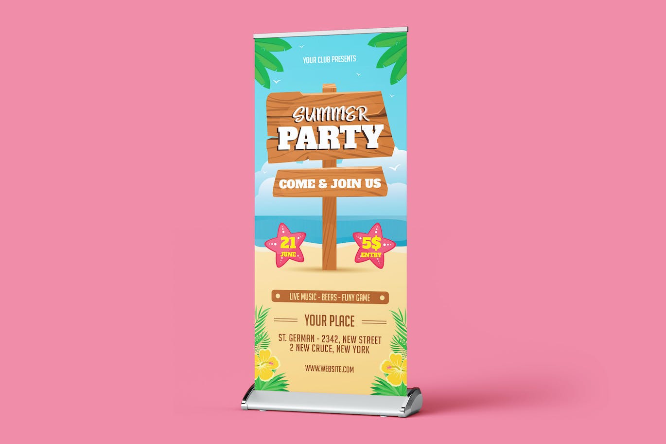 夏季沙滩派对广告易拉宝设计模板