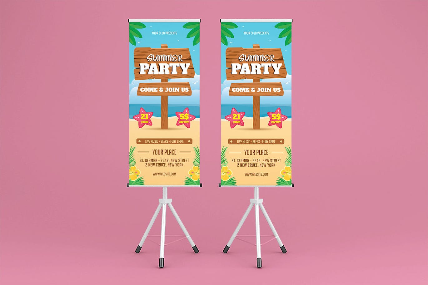 夏季沙滩派对广告易拉宝设计模板
