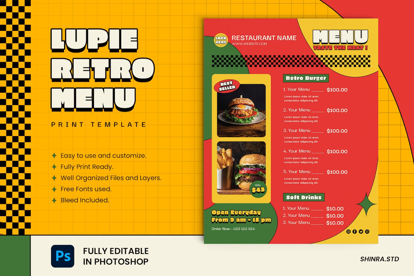 复古风格汉堡店菜单设计模板 Lupie Retro Menu