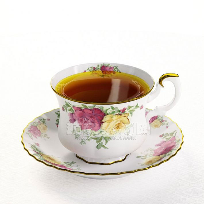 C4D模型-鲜花陶瓷茶杯模型茶杯碟模型下载