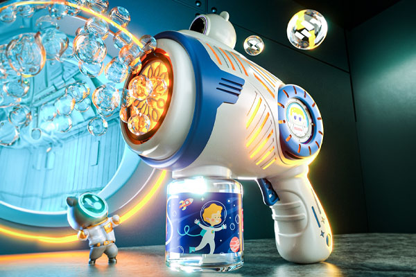 C4D太空泡泡枪玩具场景渲染工程泡泡枪模型下载