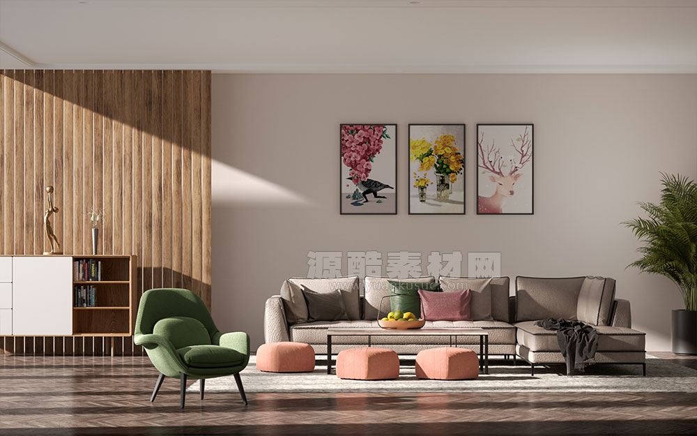C4D室内客厅场景渲染工程沙发家具模型下载
