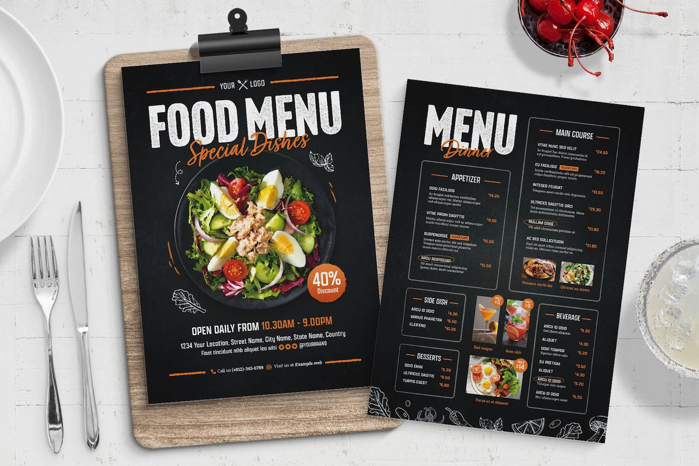黑板样式西餐食品菜单模板素材 Food Menu Template