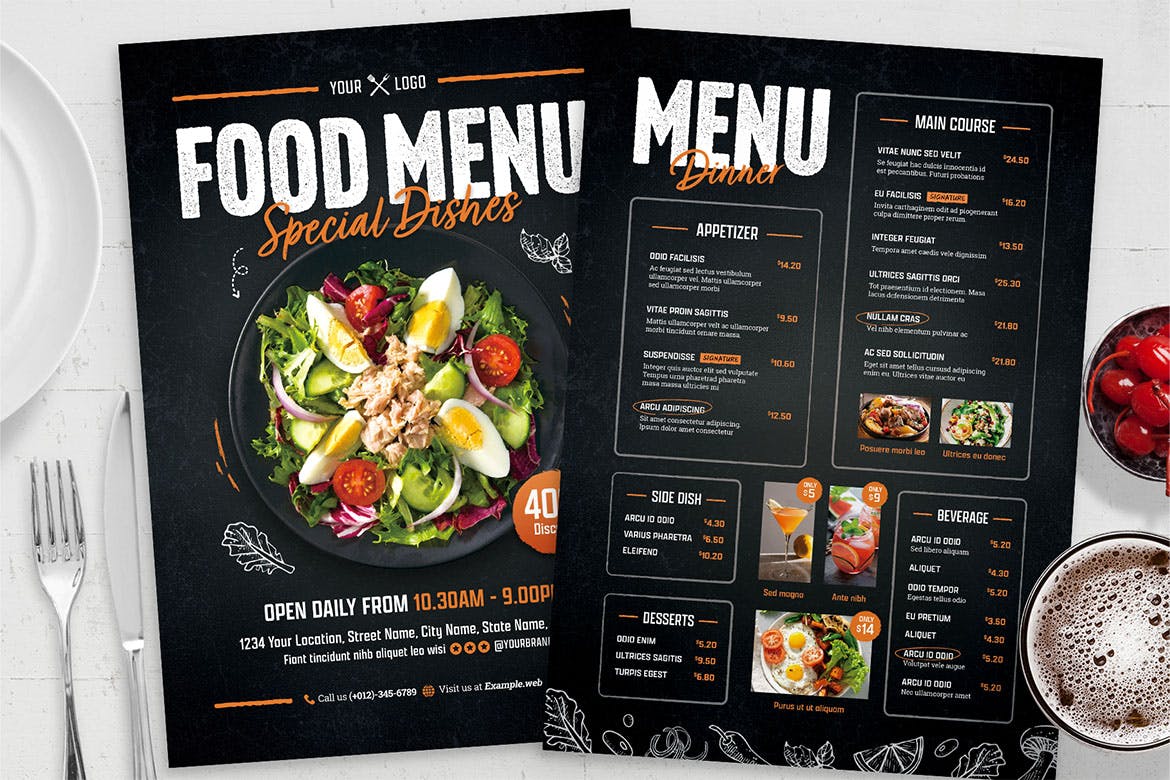 黑板样式西餐食品菜单模板素材 Food Menu Template