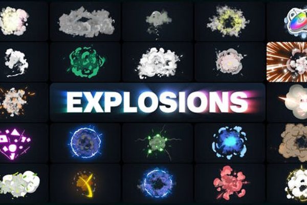 FCPX插件-80种卡通爆炸彩色烟雾特效动画元素 Advanced Explosions Pack