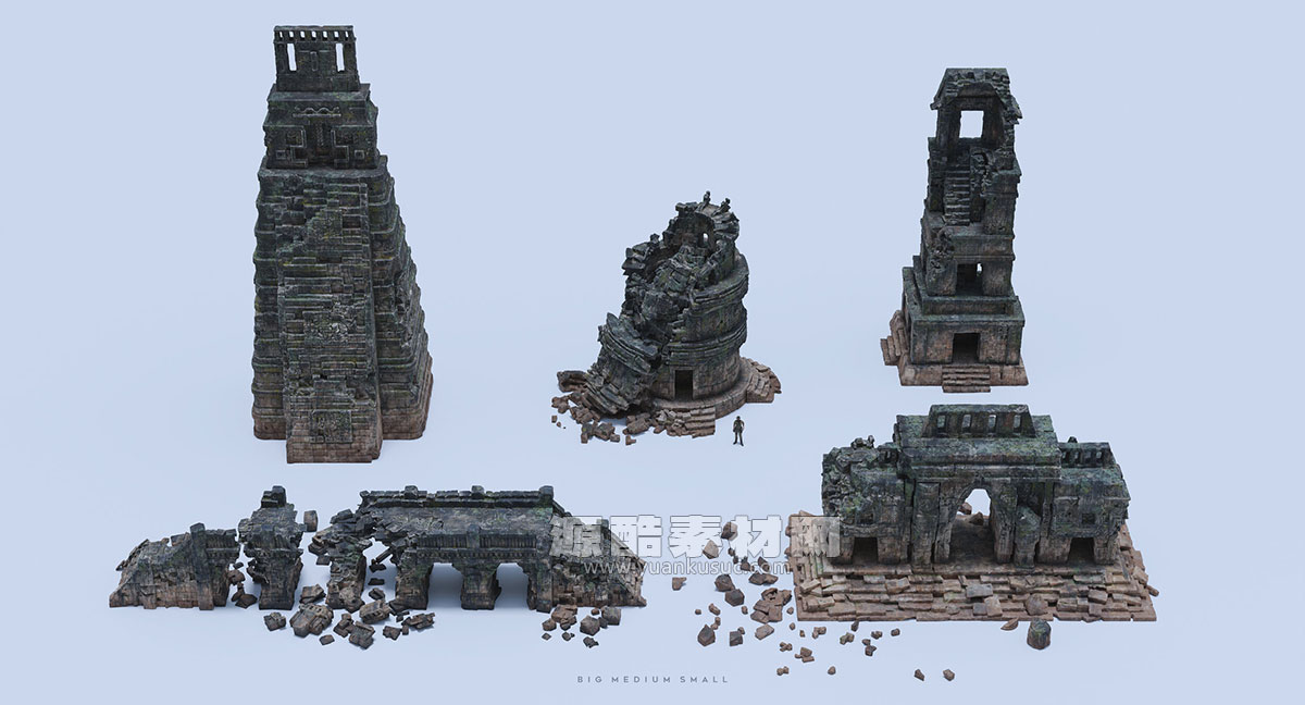100多个失落之城寺庙废墟人物角色等3D模型资产包