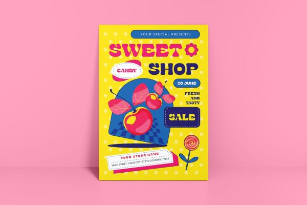 糖果店促销海报设计素材 Sweet Shop Sale Flyer