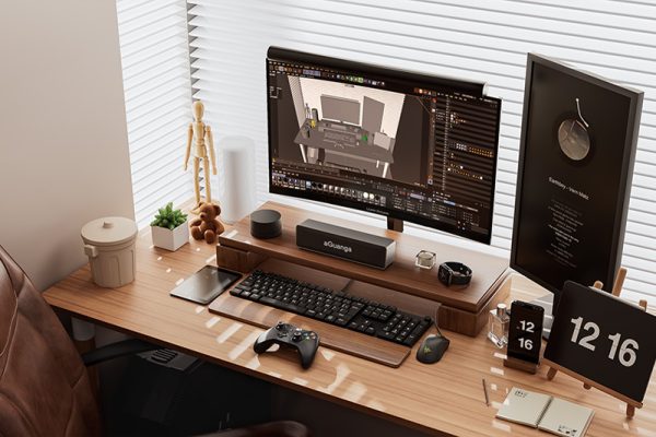 C4D电脑桌面场景渲染工程电脑模型电脑桌模型