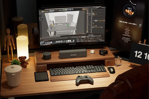 C4D电脑桌面场景渲染工程电脑模型键盘模型