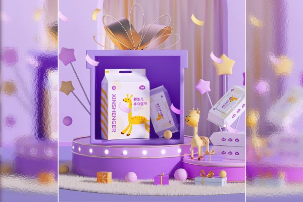 C4D儿童湿巾产品电商场景渲染工程湿巾场景模型