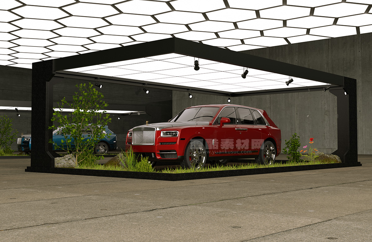 C4D劳斯莱斯库里南汽车渲染工程汽车模型车库场景模型