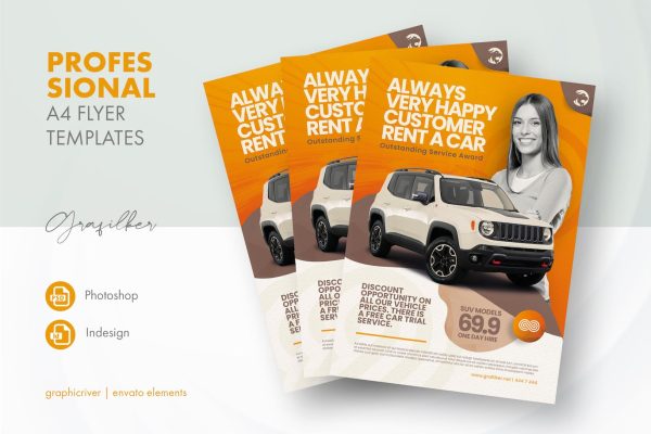 租车服务推广宣传单设计素材 Rent A Car Flyer Templates