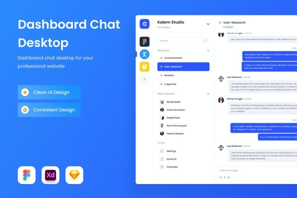 仪表板聊天窗口界面设计模板 Dashboard Chat Desktop Website