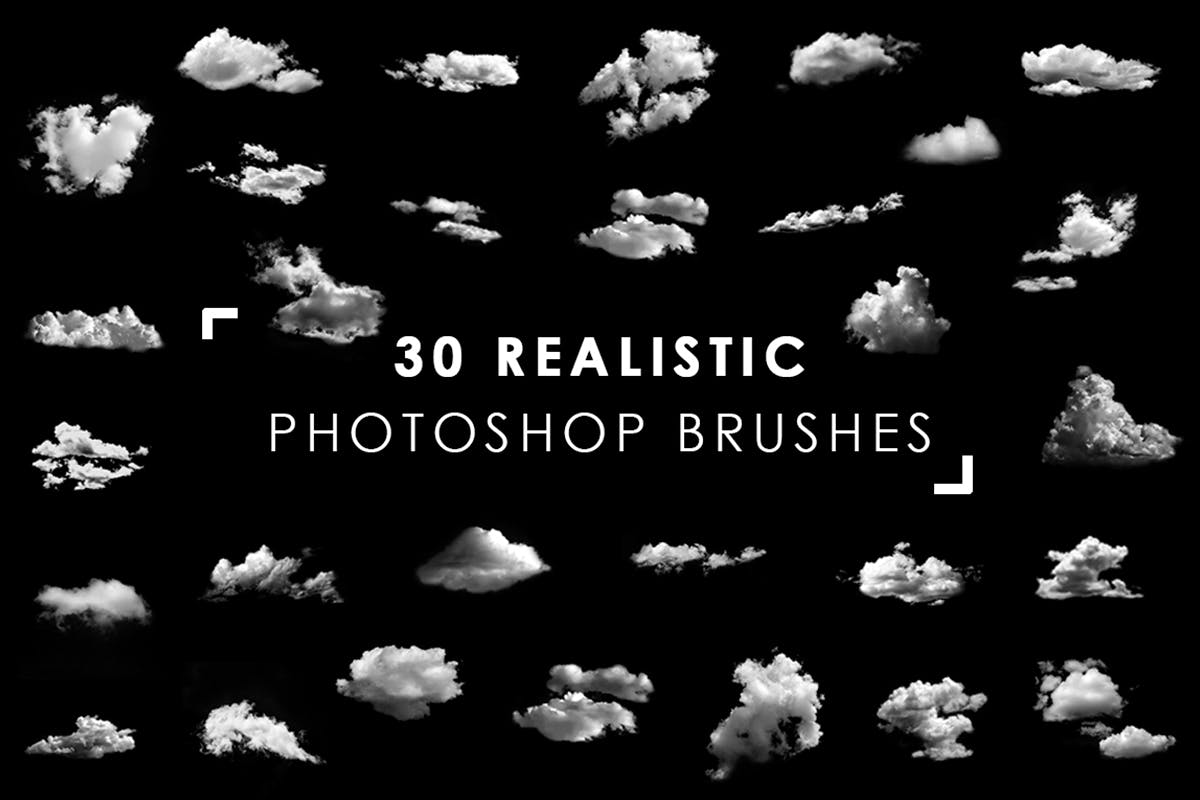 30款白云高清图案PS笔刷素材 30 Realistic Cloud Photoshop Brushes
