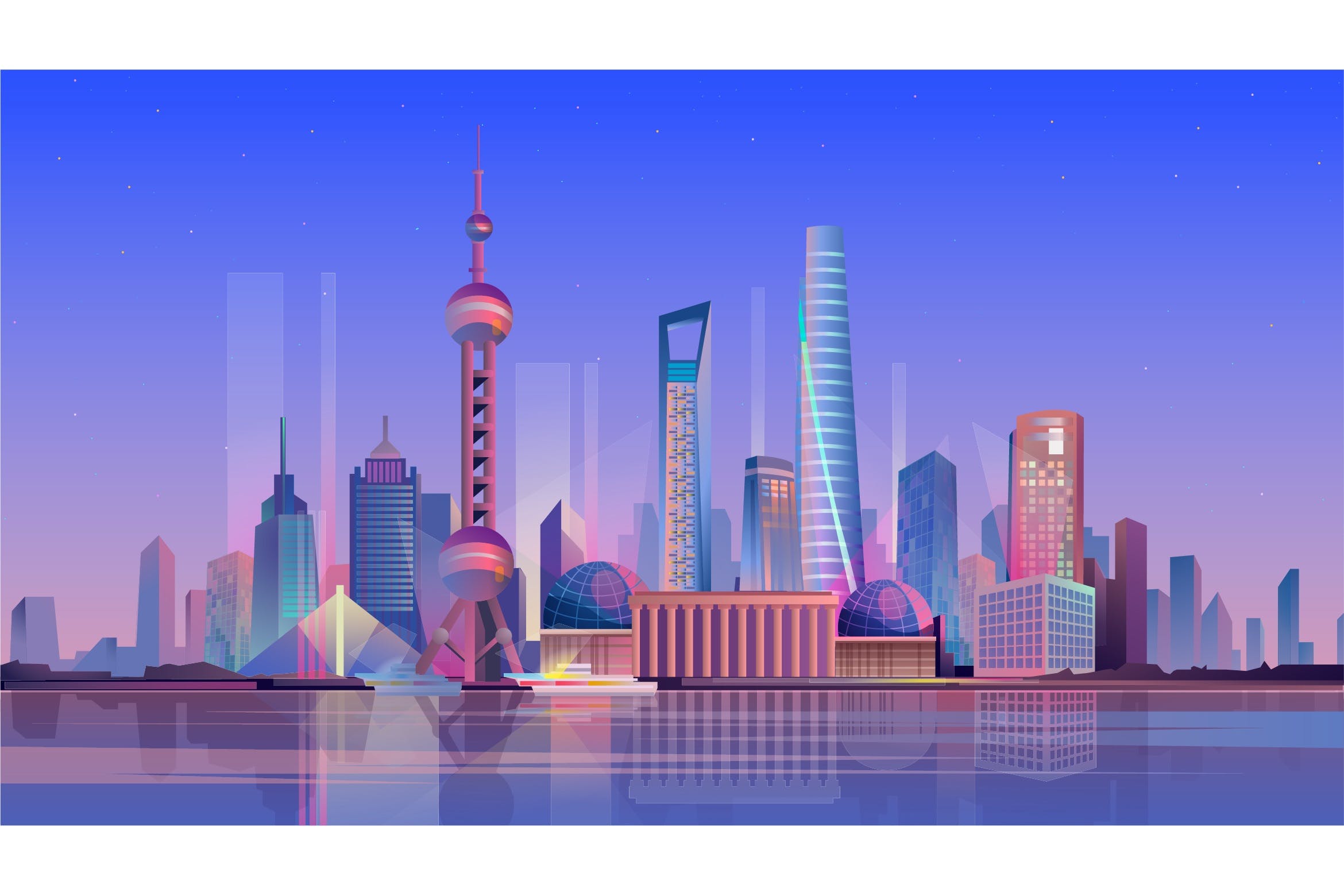 上海外滩矢量插画背景Ai素材 Shanghai – Illustration Background