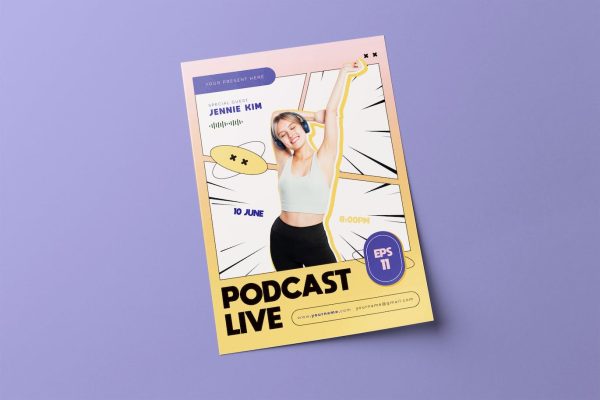 播客直播传单模板下载 Podcast Live Flyer
