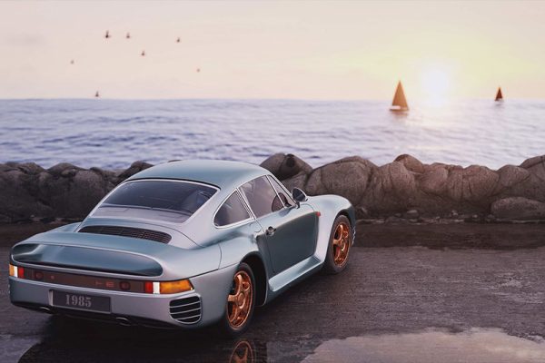 C4D海边复古汽车海景场景渲染工程汽车模型海边场景工程