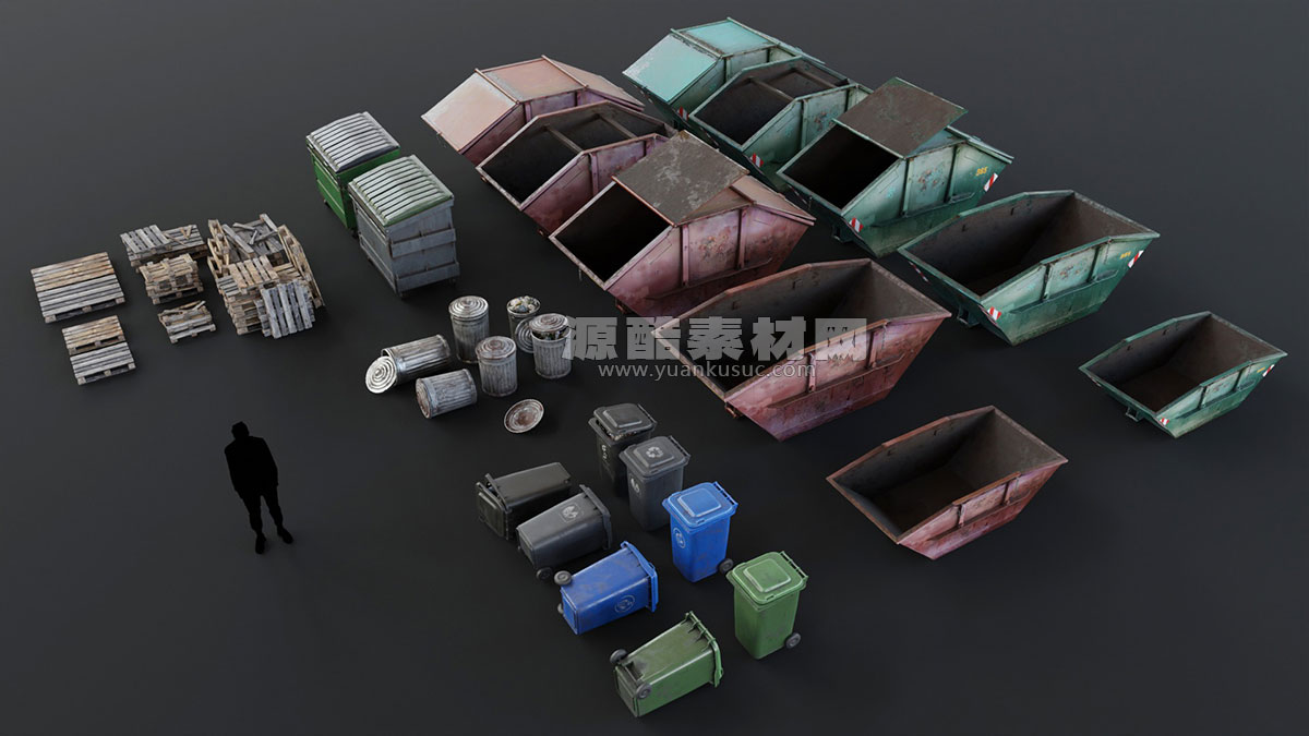 Blender预设-700多个废墟垃圾堆瓶子罐头纸箱废品3D模型资产 Trash Kit – 3D Assetkit