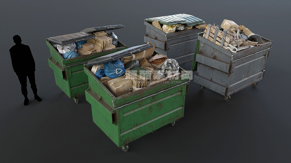 Blender预设-700多个废墟垃圾堆瓶子罐头纸箱废品3D模型资产 Trash Kit – 3D Assetkit