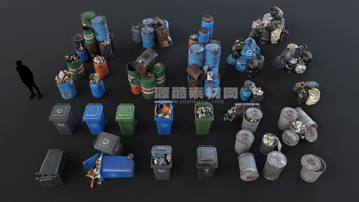 Blender预设-700多个废墟垃圾堆瓶子罐头纸箱废品3D模型资产 Trash Kit – 3D Assetkit