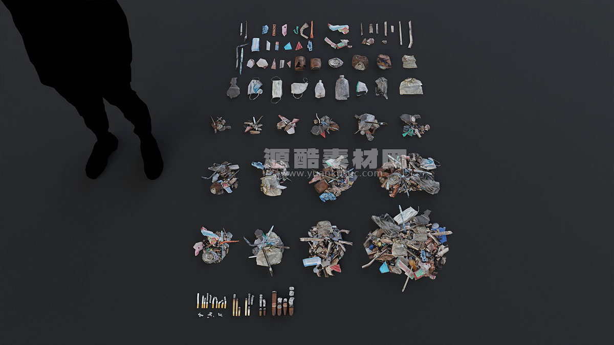 Blender预设-700多个废墟垃圾堆瓶子罐头纸箱废品3D模型资产 Trash Kit – 3D Assetkit