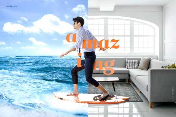 居家&冲浪假期对比海报设计素材