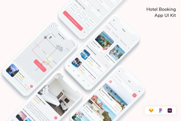 酒店预订App UI界面设计套件 Hotel Booking App UI Kit