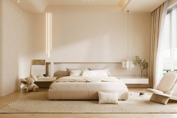 C4D现代简约卧室场景渲染工程室内场景模型双人床模型