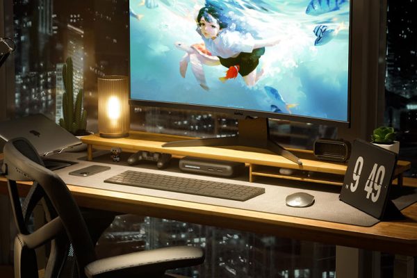 C4D电脑桌显示器键盘场景渲染工程室内场景模型