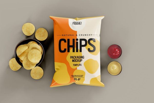 薯片食品包装袋样机素材 Potato Chips Packaging Mockup