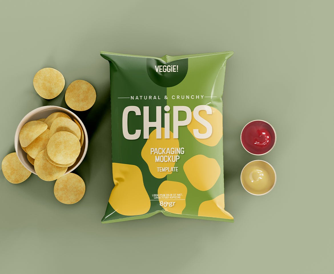 薯片食品包装袋样机素材 Potato Chips Packaging Mockup