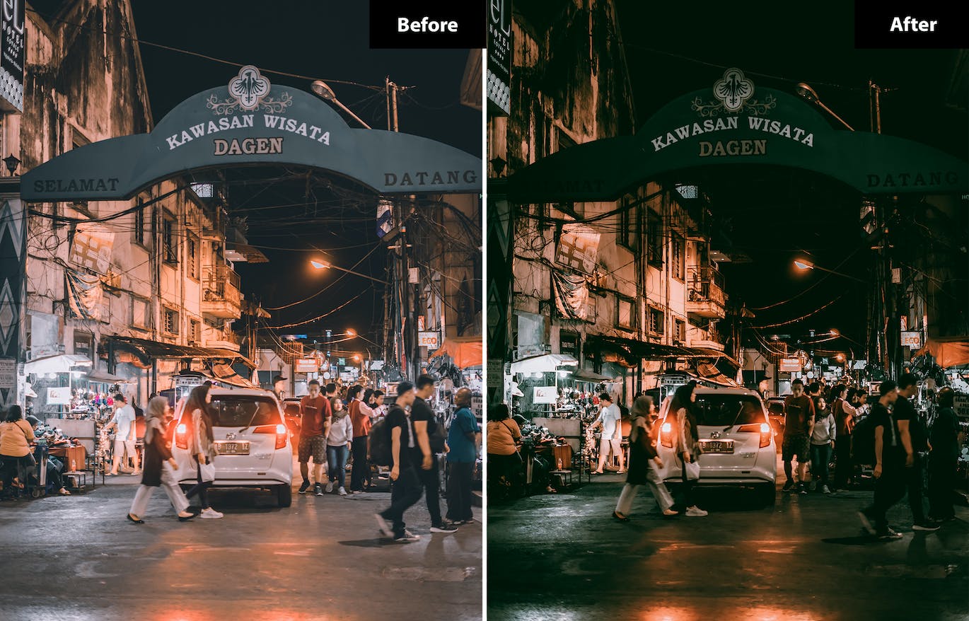 6 个夜间街道照片调色 LR和PS预设 6 Night Stree Lightroom and Photoshp Presets