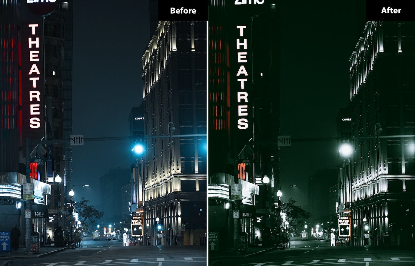 6 个夜间街道照片调色 LR和PS预设 6 Night Stree Lightroom and Photoshp Presets